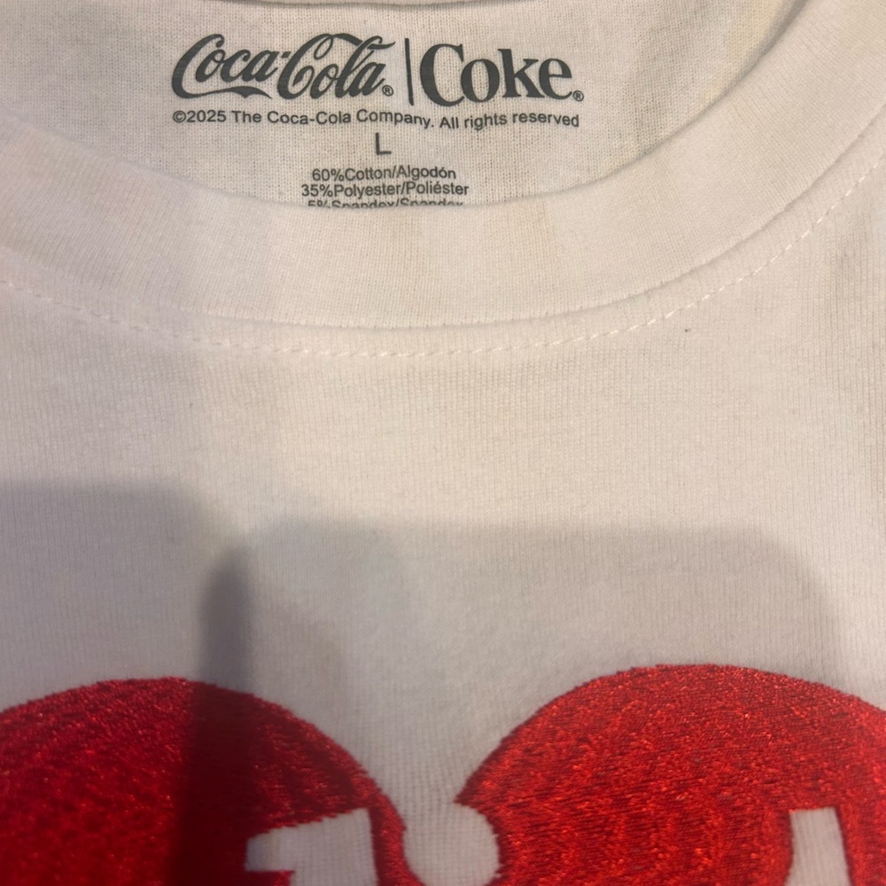 Diet Coke printed graphic Women's casual chic White crop cozy T-Shirt Large Y2K - Picture 3 of 3